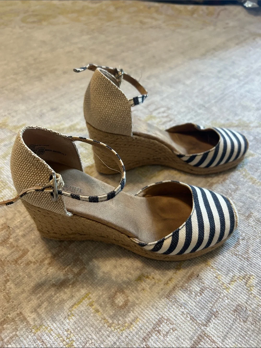 White Mountain Striped Espadrille Wedges in Black & White